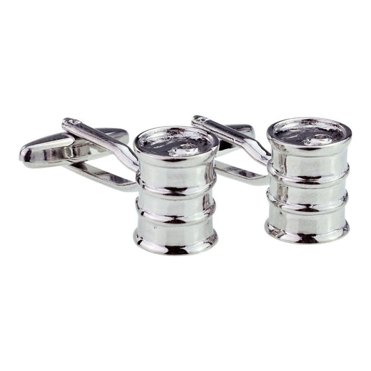 Detailed Oil Drums Rhodium Plated Cufflinks - Ashton and Finch