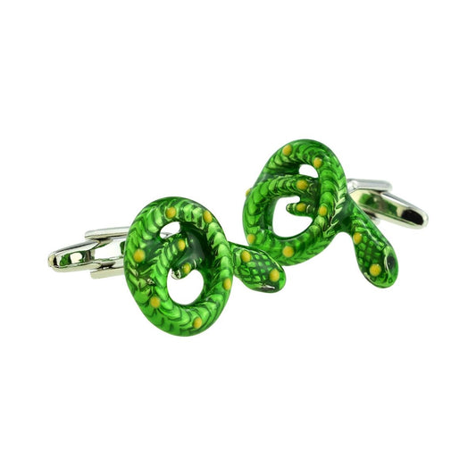 Green Coiled Snake High Detailed Cufflinks - Ashton and Finch