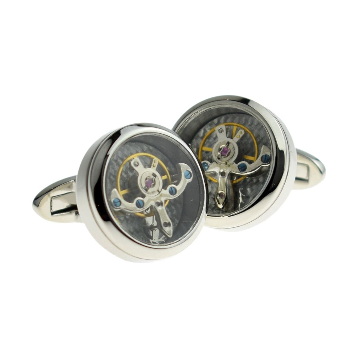 Rhodium Plated Real moving Cogs Cufflinks - Ashton and Finch