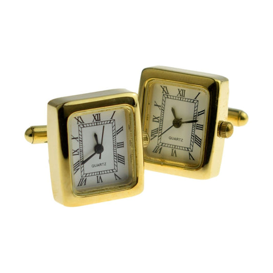 Real Working Square Faced Golden Clock Watch Face Cufflinks - Ashton and Finch