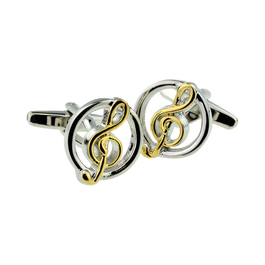 Two Tone Treble Clef in Circle Cufflinks - Ashton and Finch