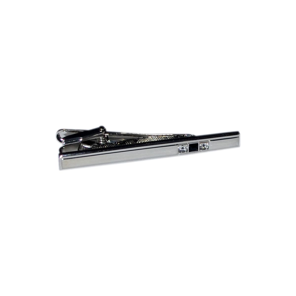 Silver Tie Clip with Twin Crystals and Black Insert - Ashton and Finch