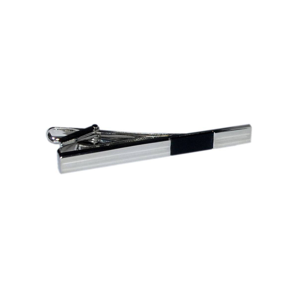 Silver Tie Clip with Groove and Black Insert - Ashton and Finch