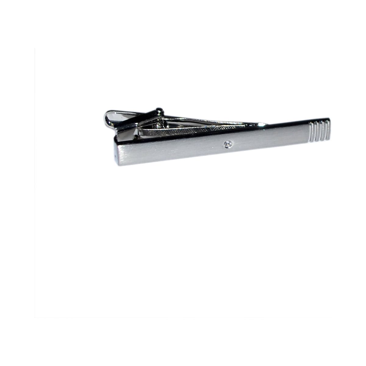 Brushed Finish Tie Clip with Crystal & Lines - Ashton and Finch