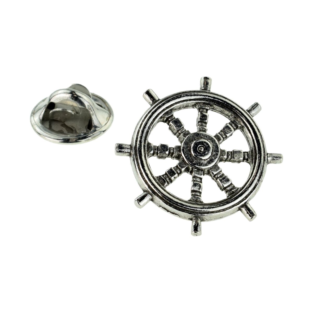 Ships Wheel Pewter Lapel Pin Badge - Ashton and Finch