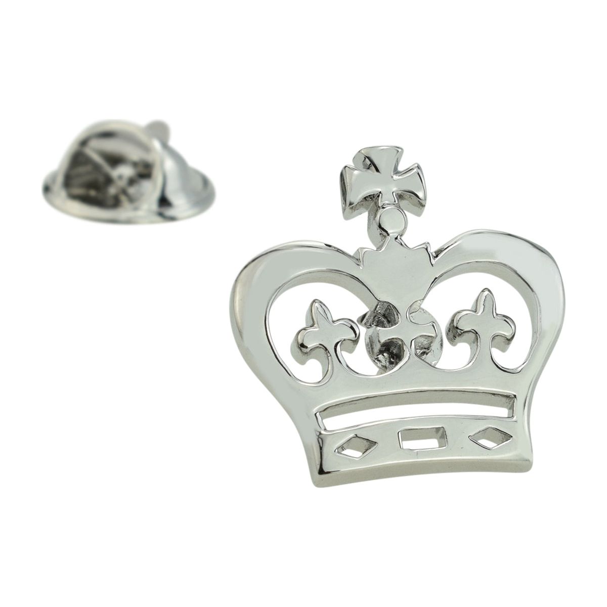 Rhodium Plated Flat Crown Design Lapel Pin Badge - Ashton and Finch
