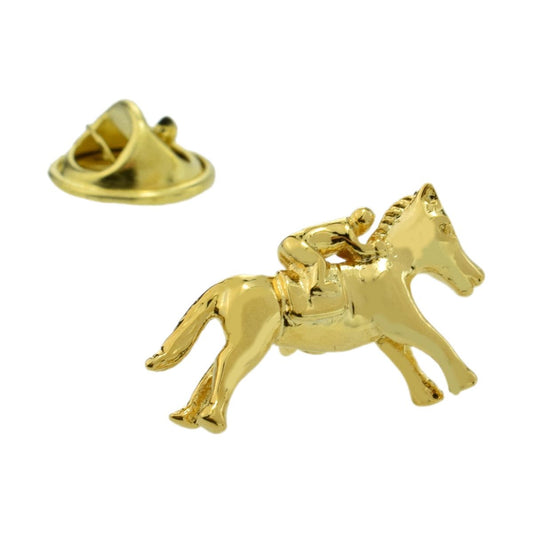 Golden Horse & Jockey Lapel Pin Badge - Ashton and Finch