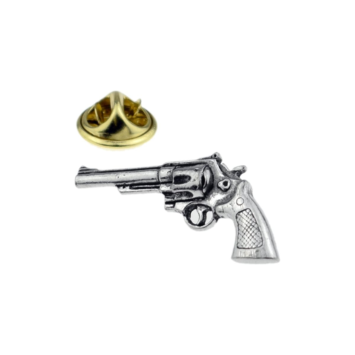 Modern Revolver Pistol Gun Pewter Lapel Pin Badge - Ashton and Finch
