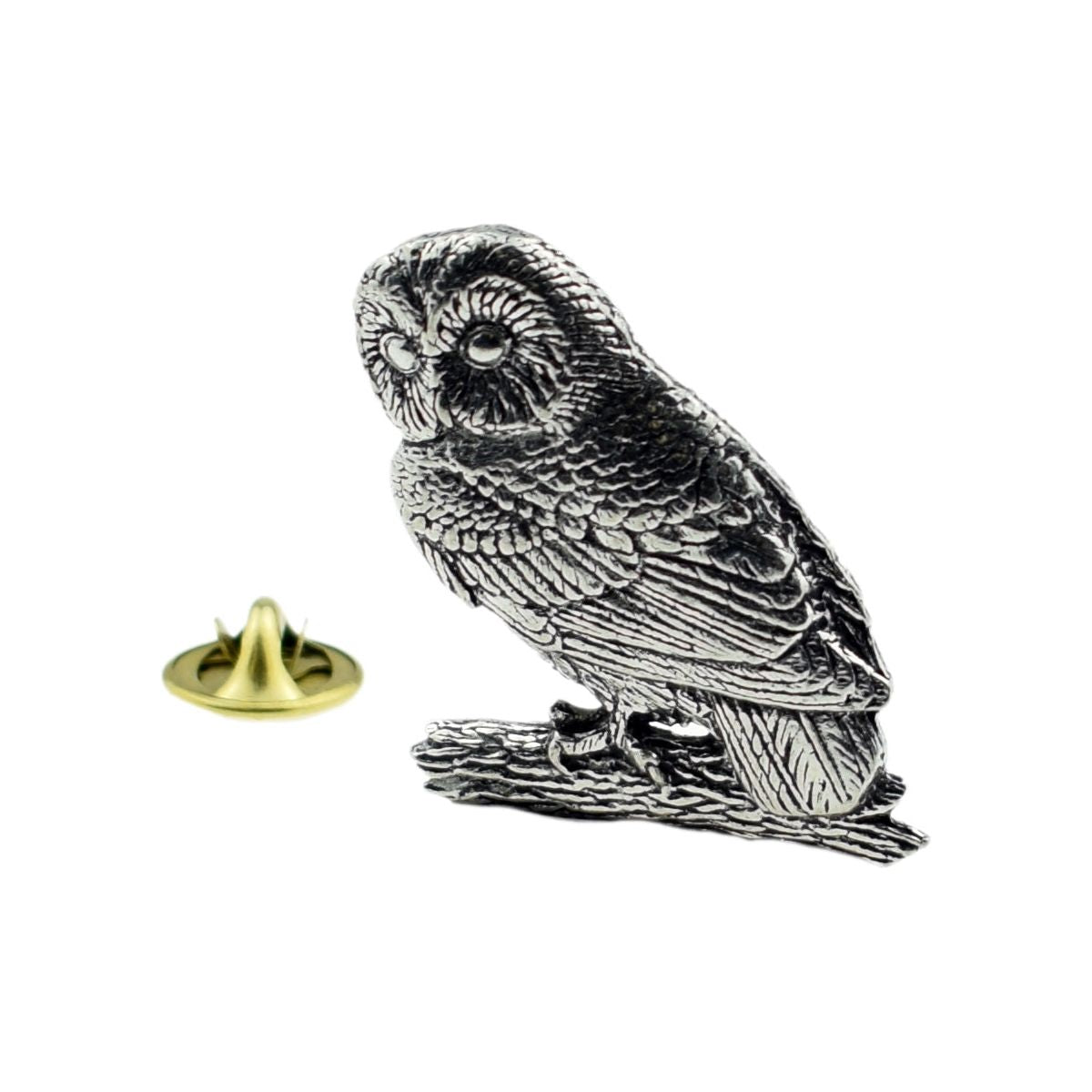 Tawny Owl Bird English Pewter Lapel Pin Badge - Ashton and Finch