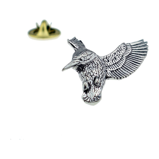 Hovering Kingfisher Bird English Pewter Lapel Pin Badge - Ashton and Finch