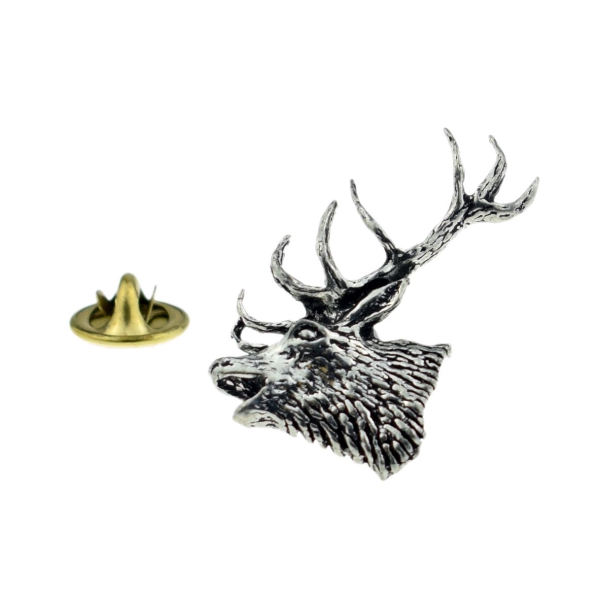 Red Stags Head English Pewter Lapel Pin Badge - Ashton and Finch