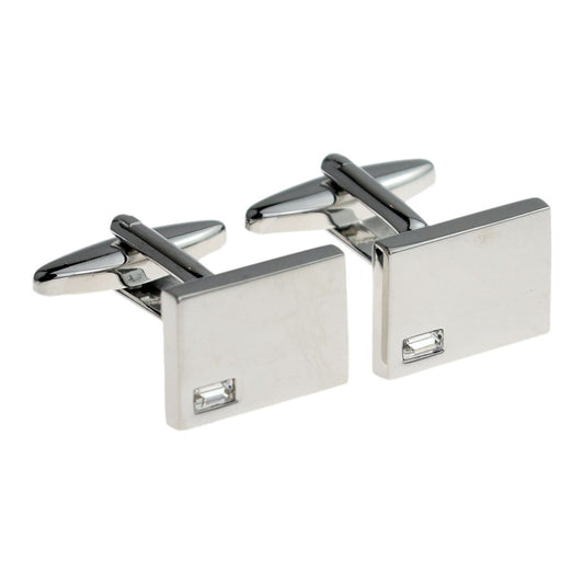 Engraved Polished Cufflinks Corner Clear Crystal - Ashton and Finch