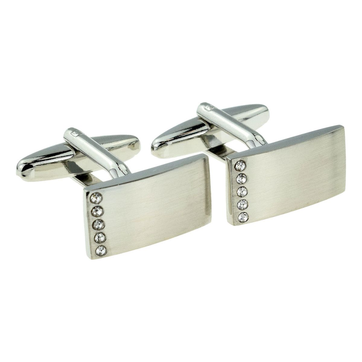 Engraved Curved Rectangular Cufflinks Brushed Finish with Crystals - Ashton and Finch