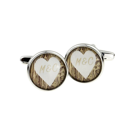 Personalised Love Heart Carved on Tree Design Cufflinks - Ashton and Finch