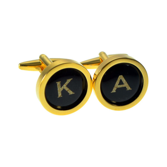 Personalised Contemporary Wood effect Monogram Alphabet Gold Plated Cufflinks - Ashton and Finch