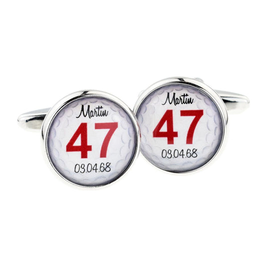 Personalised Name. Age & Date of Birth Golf Ball Design Cufflinks - Ashton and Finch