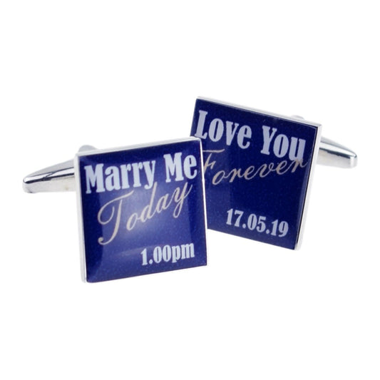 Marry Me Today Love You Forever Personalised Date Blue Cufflinks - Ashton and Finch