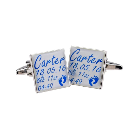 Personalised New Baby Boy Details Blue Themed Cufflinks - Ashton and Finch