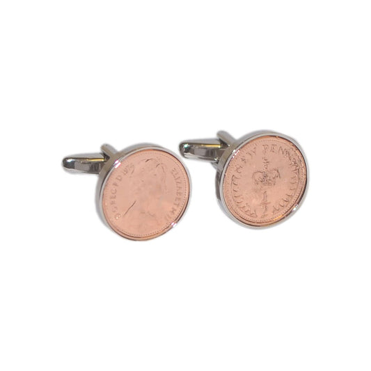 Rhodium Plated Cufflinks With Polished Decimal Half Pence Coin - Ashton and Finch