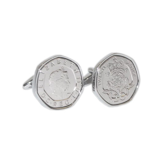 Rhodium Plated Cufflinks with Polished Decimal Twenty Pence Coin - Ashton and Finch