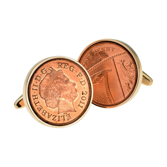 Rose Gold Plated Cufflinks With Polished Decimal One Pence Coin - Ashton and Finch