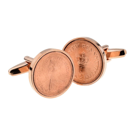 Rose Gold Plated Cufflinks With Polished Decimal Half Pence Coin - Ashton and Finch