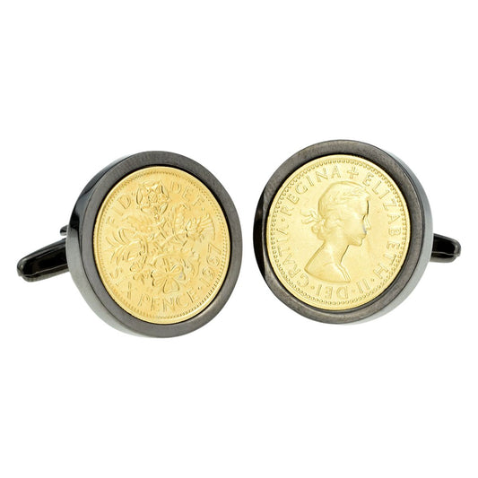 Gold Plated Lucky Sixpence in Gunmetal Cufflinks - Ashton and Finch