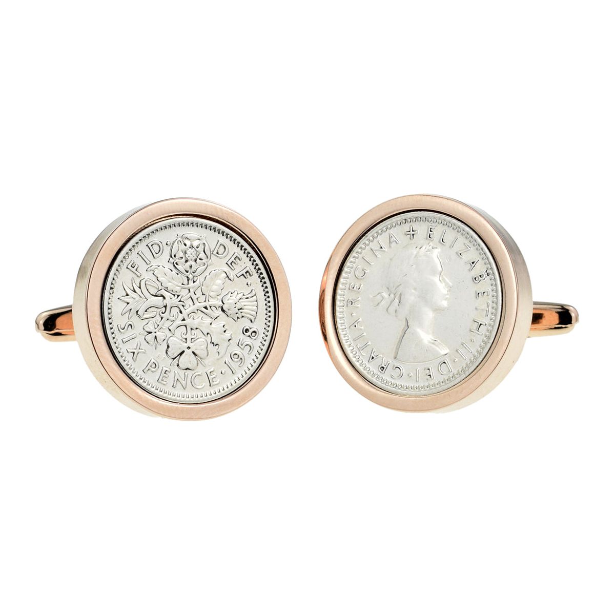 Polished Silver Sixpence in Rose Gold Finish Cufflinks - Ashton and Finch