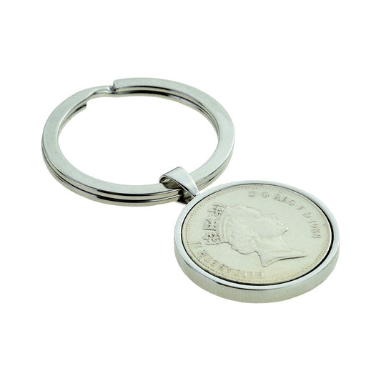 Silver Keyring with Polished Decimal Old Large Five Penny Engraved and Personalised - Ashton and Finch