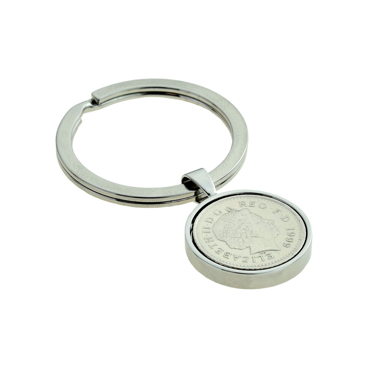 Silver Keyring with Polished Decimal Five Penny 5p Piece Engraved and Personalised - Ashton and Finch