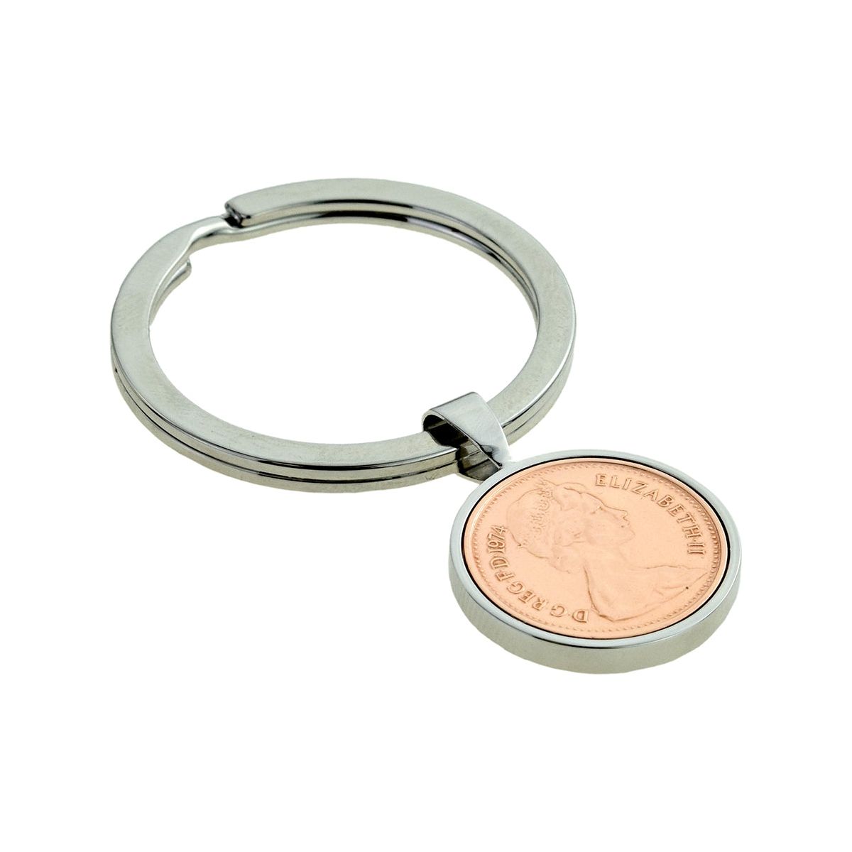 Silver Keyring with Polished Half Penny Piece Engraved and Personalised - Ashton and Finch
