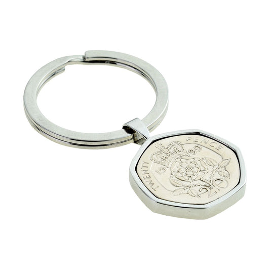 Silver Keyring With Polished Twenty Pence 20p Coin (engravable) - Ashton and Finch