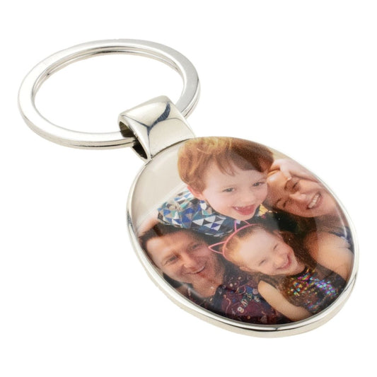 Bespoke Photo on Rhodium Plated Oval Keyring with Heavy duty Bail and Split Ring - Ashton and Finch