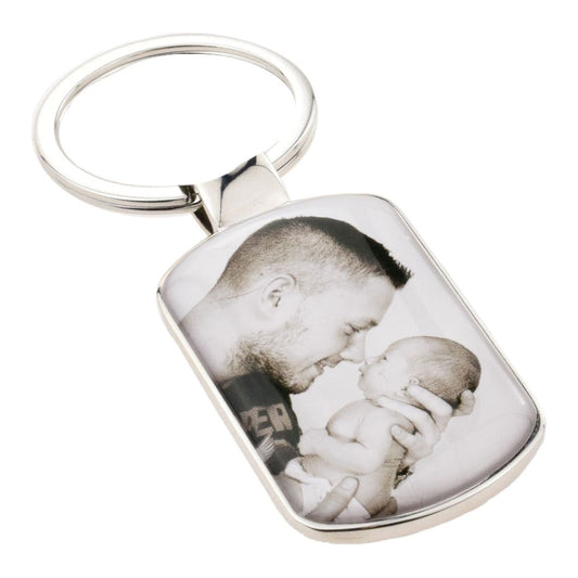Bespoke Photo on Rhodium Plated Dog Tag Keyring with Heavy duty Bail and Split Ring - Ashton and Finch
