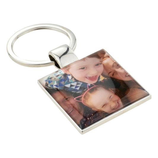 Bespoke Photo on Rhodium Plated Square Keyring with Heavy duty Bail and Split Ring - Ashton and Finch