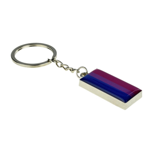 Bisexual Flag Design Silver Finish Keyring Engraved and Personalised - Ashton and Finch