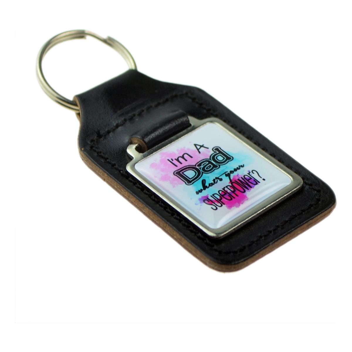 Keyring Key Ring bonded leather key fob Dad with super power - Ashton and Finch