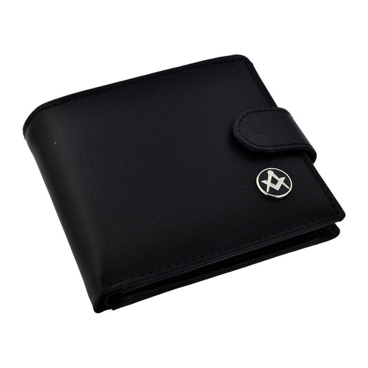 Black Leather Wallet with Black Masonic Coin Design (Silver No G) - Ashton and Finch