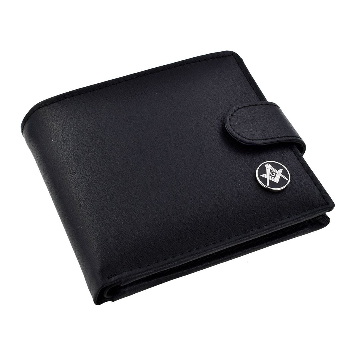 Black Leather Wallet with Black Masonic Coin Design (Silver with G) - Ashton and Finch