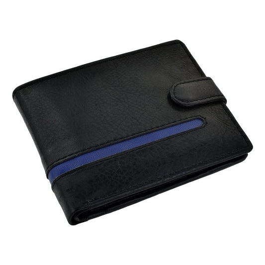 Black Leather Wallet with Blue Stripe Design - Ashton and Finch