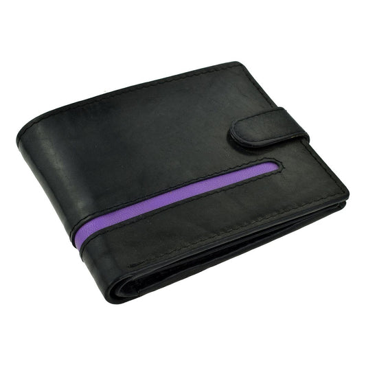 Black Leather Wallet with Purple Stripe Design - Ashton and Finch