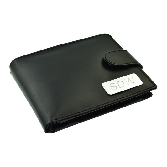 Plain Black Leather Wallet with personalised Initials Engraved - Ashton and Finch