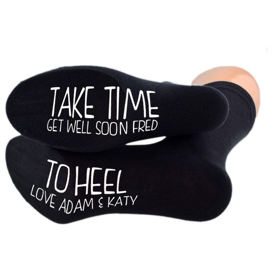 Get Well Soon Take Time to Heel Fun personalised Sole Print Socks - Ashton and Finch