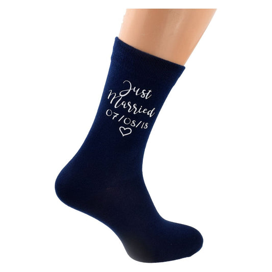 Personalised Date Mens Navy Blue Just Married Socks - Ashton and Finch
