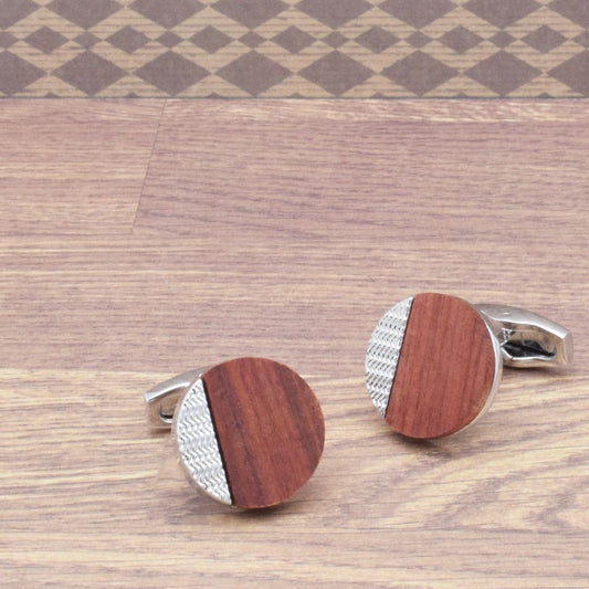 Wood / Silver Round Cufflinks - Ashton and Finch