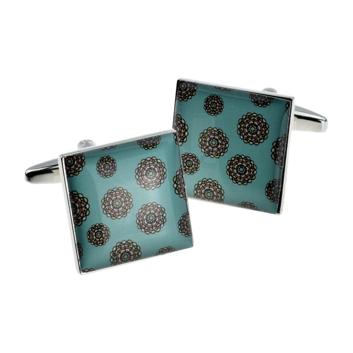 Teal Floral Design Cufflinks - Ashton and Finch