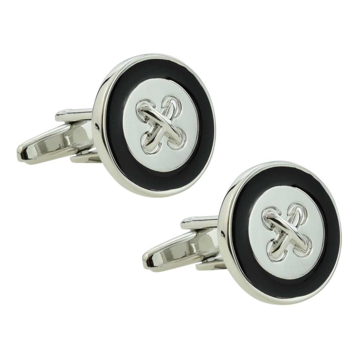 Stitched Button Classic Cufflinks in Black - Ashton and Finch