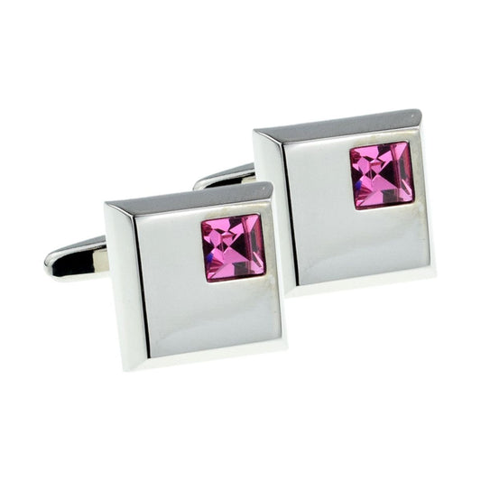 Square Cufflinks with Pink Crystal - Ashton and Finch