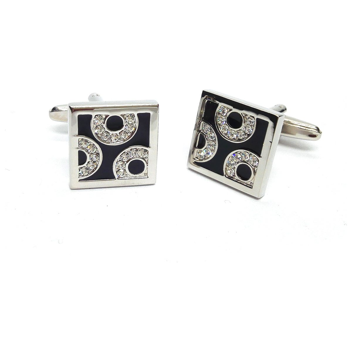 Square Black with Crystal Circle Crystals Cufflinks - Ashton and Finch