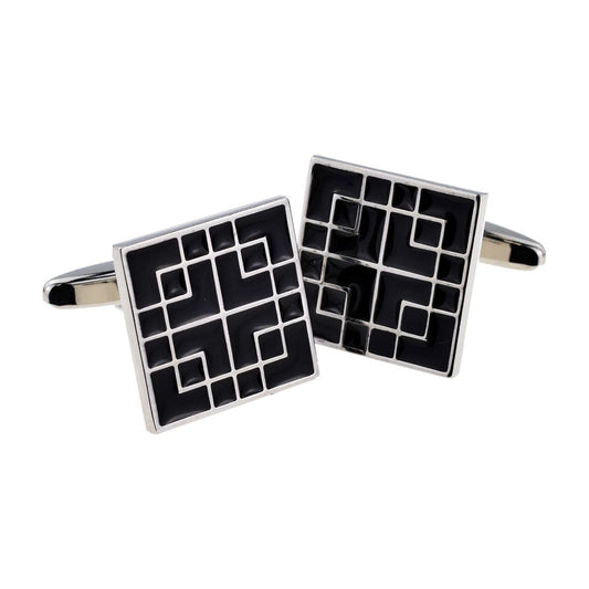 Square Black Enamel Lined Classic Cufflinks - Ashton and Finch